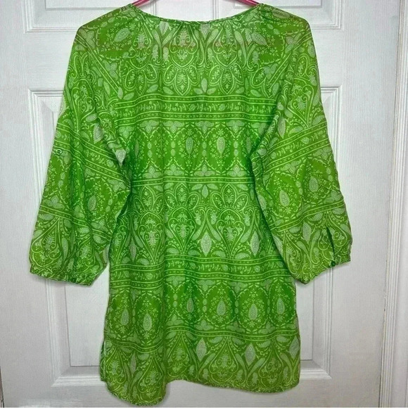 Nicole Miller Boho Style Shirt Green & White  Size Medium - Picture 12 of 16